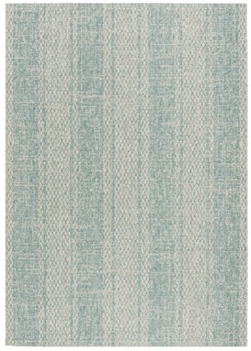 SAFAVIEH Zeitgenössische Teppich für Drinnen & Draussen - Courtyard Collection, Kurzer Flor, Hellgrau und Aqua, 160 X 231 cm von Safavieh