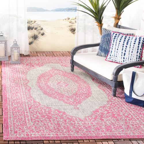 SAFAVIEH Zeitgenössische Teppich für Wohnzimmer, Esszimmer, Schlafzimmer - Courtyard Collection, Kurzer Flor, Hellgrau und Fuchsia, 160 X 231 cm SAFAVIEH Zeitgenössische Teppich für Wohnzimmer, Esszimmer, Schlafzimmer - Courtyard Collection, Kurzer Flor, Hellgrau und Fuchsia, 160 X 231 cm von Safavieh
