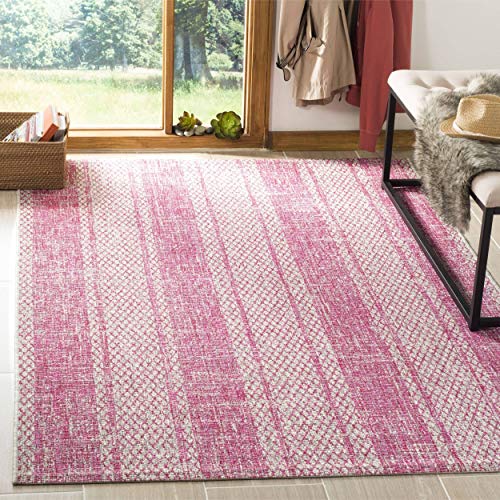 SAFAVIEH Zeitgenössische Teppich für Drinnen & Draussen - Courtyard Collection, Kurzer Flor, Hellgrau und Fuchsia, 201 X 290 cm von Safavieh