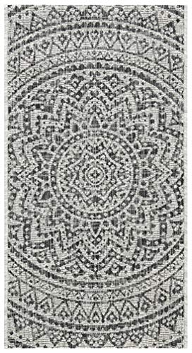 SAFAVIEH Zeitgenössische Teppich für Drinnen & Draussen - Courtyard Collection, Kurzer Flor, Hellgrau und Schwarz, 61 X 109 cm von Safavieh