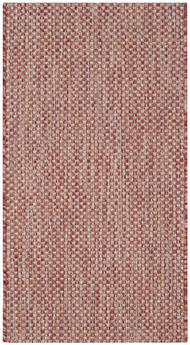 SAFAVIEH Zeitgenössische Teppich für Drinnen & Draussen - Courtyard Collection, Kurzer Flor, Rot und Beige, 79 X 152 cm von Safavieh