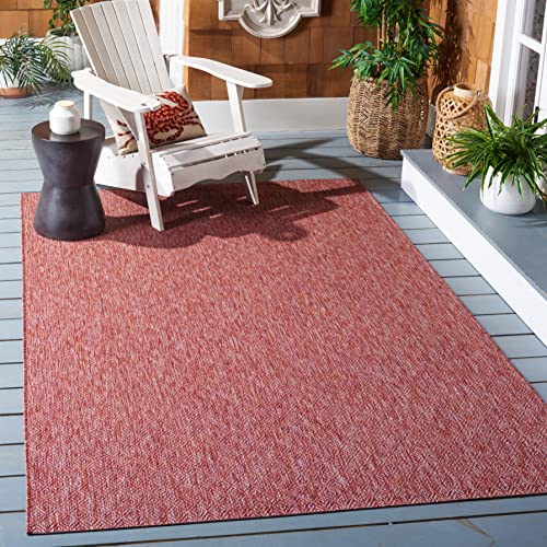 SAFAVIEH Zeitgenössische Teppich für Drinnen & Draussen - Courtyard Collection, Kurzer Flor, Rot und Rot, 79 X 152 cm von Safavieh