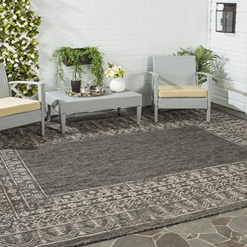 SAFAVIEH Zeitgenössische Teppich für Drinnen & Draussen - Courtyard Collection, Kurzer Flor, Schwarz und Beige, 122 X 170 cm von Safavieh