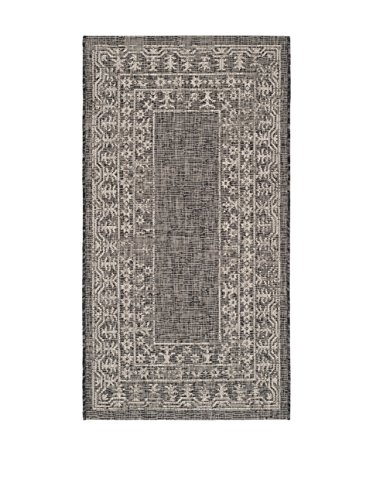 SAFAVIEH Zeitgenössische Teppich für Drinnen & Draussen - Courtyard Collection, Kurzer Flor, Schwarz und Beige, 79 X 152 cm von Safavieh
