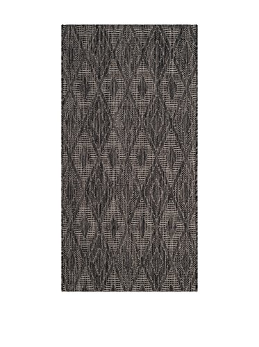 SAFAVIEH Zeitgenössische Teppich für Drinnen & Draussen - Courtyard Collection, Kurzer Flor, Schwarz und Schwarz, 79 X 152 cm von Safavieh