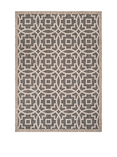 SAFAVIEH Zeitgenössische Teppich für Drinnen & Draussen - Courtyard Collection, Kurzer Flor, Schwarz und natürlich, 201 X 290 cm von Safavieh