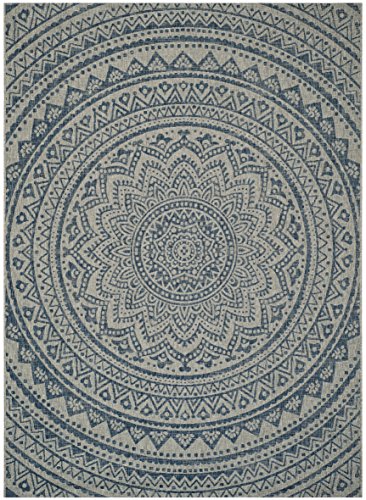 SAFAVIEH Zeitgenössische Teppich für Innen - & Außenbereich - Courtyard Collection, Kurzer Flor, Hellgrau und Blau, 244 X 335 cm von Safavieh