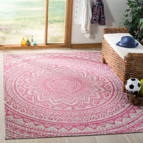 SAFAVIEH Zeitgenössische Teppich für Wohnzimmer, Esszimmer, Schlafzimmer - Courtyard Collection, Kurzer Flor, Hellgrau und Fuchsia, 122 X 170 cm von Safavieh