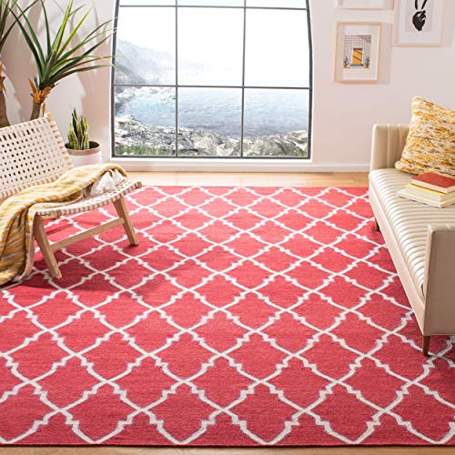 SAFAVIEH Zeitgenössische Teppich für Wohnzimmer, Esszimmer, Schlafzimmer - Dhurrie Collection, Kurzer Flor, Rot und Elfenbein, 152 X 244 cm von Safavieh