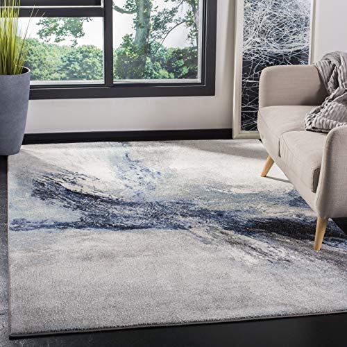 SAFAVIEH Zeitgenössische Teppich für Wohnzimmer, Esszimmer, Schlafzimmer - Galaxy Collection, Kurzer Flor, Blau und Grau, 79 X 152 cm von Safavieh