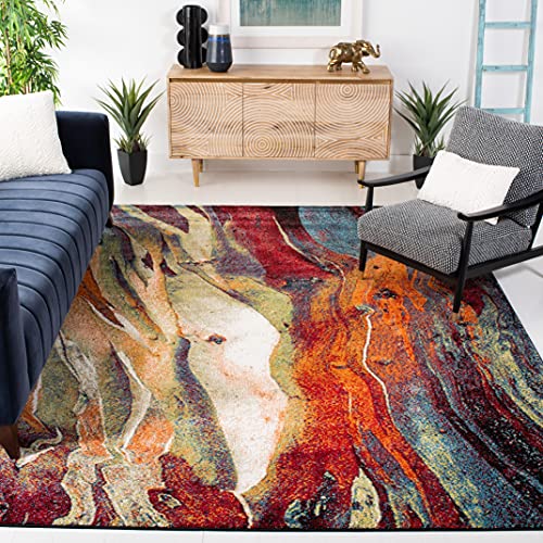 SAFAVIEH Zeitgenössische Teppich für Wohnzimmer, Esszimmer, Schlafzimmer - Glacier Collection, Kurzer Flor, Rot und Grün, 122 X 183 cm von Safavieh