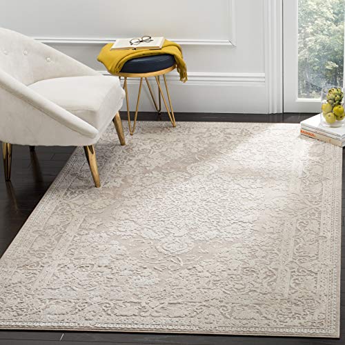 SAFAVIEH Zeitgenössische Teppich für Wohnzimmer, Esszimmer, Schlafzimmer - Reflection Collection, Kurzer Flor, Beige und Creme, 160 x 160 cm von Safavieh