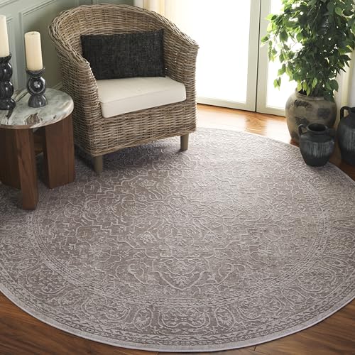 SAFAVIEH Zeitgenössische Teppich für Wohnzimmer, Esszimmer, Schlafzimmer - Reflection Collection, Kurzer Flor, Beige und Creme, 90 x 90 cm von Safavieh