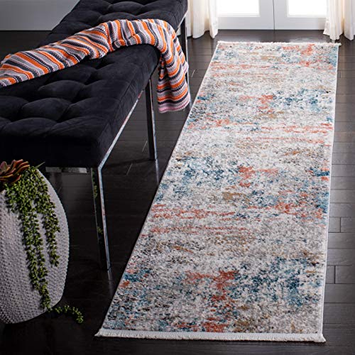 SAFAVIEH Zeitgenössische Teppich für Wohnzimmer, Esszimmer, Schlafzimmer - Shivan Collection, Kurzer Flor, Grau und Rosa, 66 X 244 cm von Safavieh