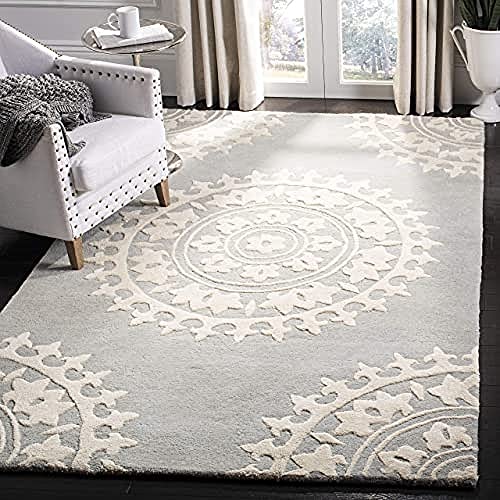 SAFAVIEH Zeitgenössische Teppich für Wohnzimmer, Esszimmer, Schlafzimmer - Soho Collection, Kurzer Flor, Hellgrau und Elfenbein, 152 X 244 cm von Safavieh