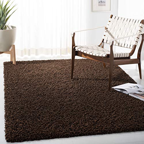 SAFAVIEH Zottelig Teppich für Wohnzimmer, Esszimmer, Schlafzimmer - Athens Shag Collection, Hoher Flor, Braun, 122 X 183 cm von Safavieh