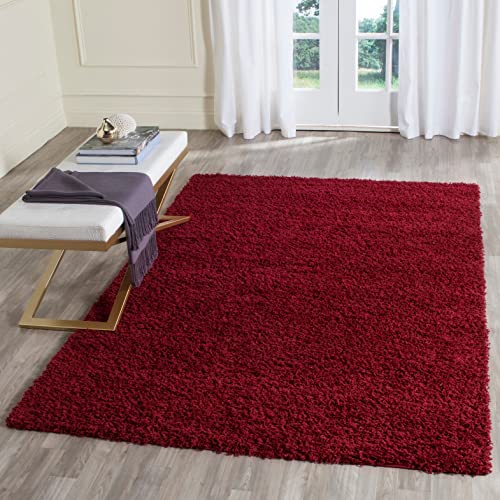 SAFAVIEH Zottelig Teppich für Wohnzimmer, Esszimmer, Schlafzimmer - Athens Shag Collection, Hoher Flor, Rot, 183 X 274 cm von Safavieh