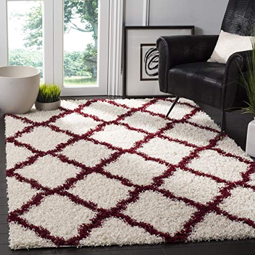 SAFAVIEH Zottelig Teppich für Wohnzimmer, Esszimmer, Schlafzimmer - Dallas Shag Collection, Hoher Flor, Elfenbein und Rot, 91 X 152 cm von Safavieh