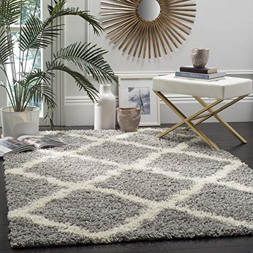 SAFAVIEH Zottelig Teppich für Wohnzimmer, Esszimmer, Schlafzimmer - Dallas Shag Collection, Hoher Flor, Grau und Elfenbein, 155 X 229 cm von Safavieh