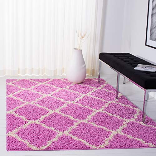 SAFAVIEH Zottelig Teppich für Wohnzimmer, Esszimmer, Schlafzimmer - Dallas Shag Collection, Hoher Flor, Rosa und Elfenbein, 155 X 229 cm von Safavieh