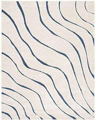 SAFAVIEH Zottelig Teppich für Wohnzimmer, Esszimmer, Schlafzimmer - Florida Shag Collection, Hoher Flor, Creme und Blau, 244 X 305 cm von Safavieh