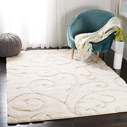 SAFAVIEH Zottelig Teppich für Wohnzimmer, Esszimmer, Schlafzimmer - Florida Shag Collection, Hoher Flor, Creme und Creme, 122 X 183 cm von Safavieh