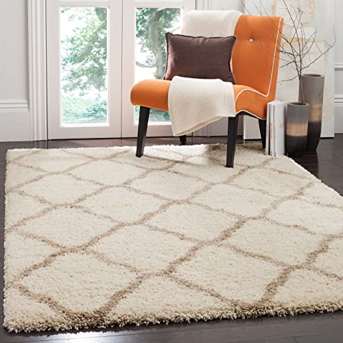 SAFAVIEH Zottelig Teppich für Wohnzimmer, Esszimmer, Schlafzimmer - Hudson Shag Collection, Hoher Flor, Elfenbein und Beige, 183 X 274 cm von Safavieh