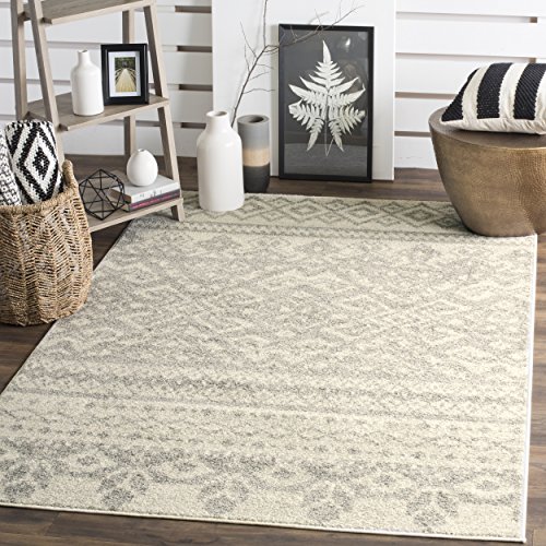 SAFAVIEH Boho Teppich für Wohnzimmer, Esszimmer, Schlafzimmer - Adirondack Collection, Kurzer Flor, Elfenbein und Silber, 122 X 183 cm von Safavieh