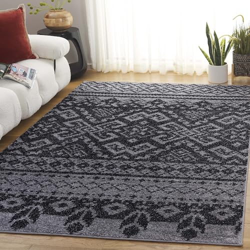 SAFAVIEH Boho Teppich für Wohnzimmer, Esszimmer, Schlafzimmer - Adirondack Collection, Kurzer Flor, Silber und Schwarz, 122 X 183 cm von Safavieh