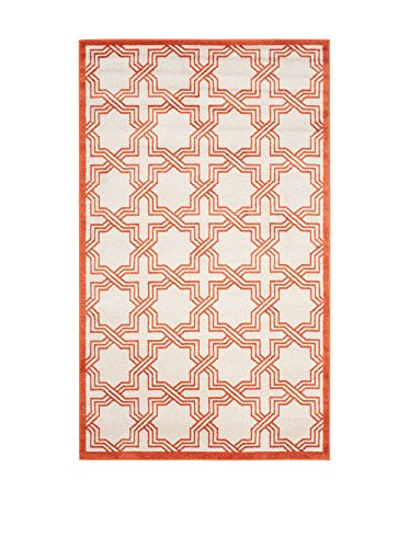 SAFAVIEH Geometrisch Drinnen & Draussen - Amherst Collection, Kurzer Flor, Elfenbein und Orange, 122 X 183 cm von Safavieh