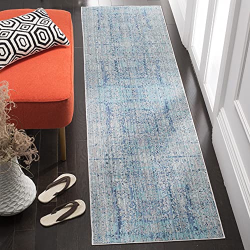 SAFAVIEH Metro-Mod Teppich für Wohnzimmer, Esszimmer, Schlafzimmer - Mystique Collection, Kurzer Flor, Hellblau und Multi, 69 X 244 cm von Safavieh