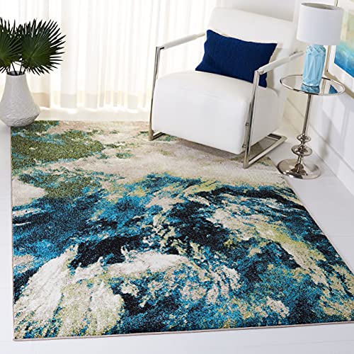 Safavieh Abstrakt Teppich für Wohnzimmer, Esszimmer, Schlafzimmer - Glacier Collection, Kurzer Flor, Silber und Elfenbein, 160 X 229 cm von Safavieh