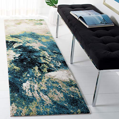 Safavieh Abstrakt Teppich für Wohnzimmer, Esszimmer, Schlafzimmer - Glacier Collection, Kurzer Flor, Silber und Elfenbein, 69 X 244 cm von Safavieh