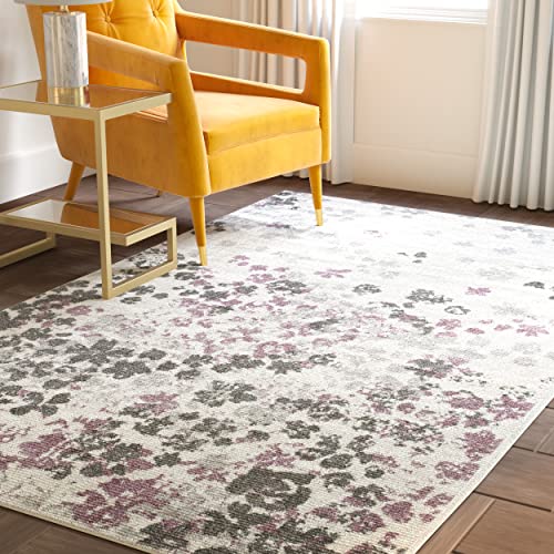 SAFAVIEH Zeitgenössisch blumig Teppich für Wohnzimmer, Esszimmer, Schlafzimmer - Adirondack Collection, Kurzer Flor, Elfenbein und Lila, 91 X 152 cm von Safavieh