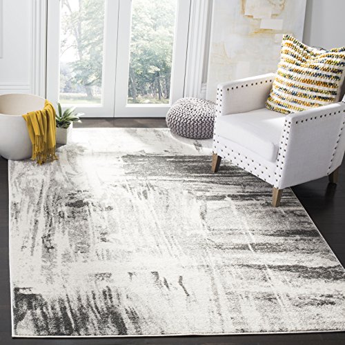 SAFAVIEH Modern abstrakt Teppich für Wohnzimmer, Esszimmer, Schlafzimmer - Adirondack Collection, Kurzer Flor, Elfenbein und Grau, 91 X 152 cm von Safavieh