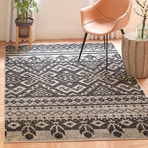 SAFAVIEH Boho Teppich für Wohnzimmer, Esszimmer, Schlafzimmer - Adirondack Collection, Kurzer Flor, Silber und Schwarz, 91 X 152 cm von Safavieh