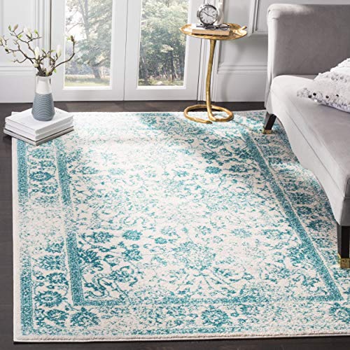 SAFAVIEH Distressed Vintage Teppich für Wohnzimmer, Esszimmer, Schlafzimmer - Adirondack Collection, Kurzer Flor, Elfenbein und Blaugrün, 122 X 183 cm von Safavieh