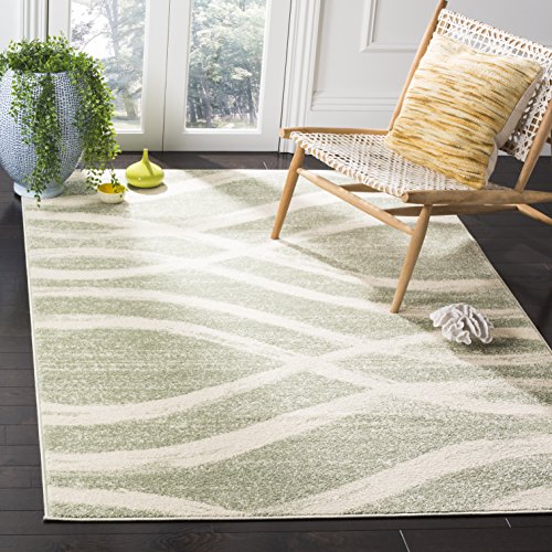 SAFAVIEH Moderne Wave Distressed Teppich für Wohnzimmer, Esszimmer, Schlafzimmer - Adirondack Collection, Kurzer Flor, Salbei und Sahne, 183 X 274 cm von Safavieh