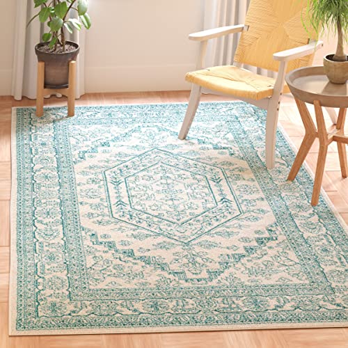 SAFAVIEH Traditionell Teppich für Wohnzimmer, Esszimmer, Schlafzimmer - Adirondack Collection, Kurzer Flor, Elfenbein und Blaugrün, 91 X 152 cm von Safavieh