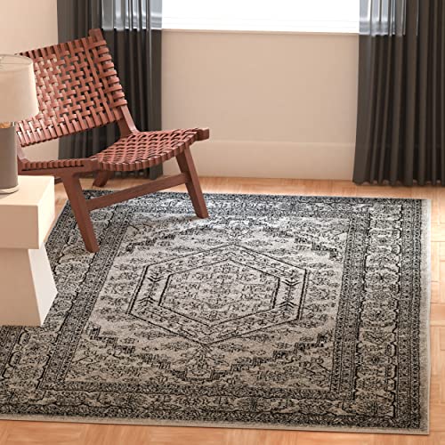 SAFAVIEH Traditionell Teppich für Wohnzimmer, Esszimmer, Schlafzimmer - Adirondack Collection, Kurzer Flor, Silber und Schwarz, 91 X 152 cm von Safavieh