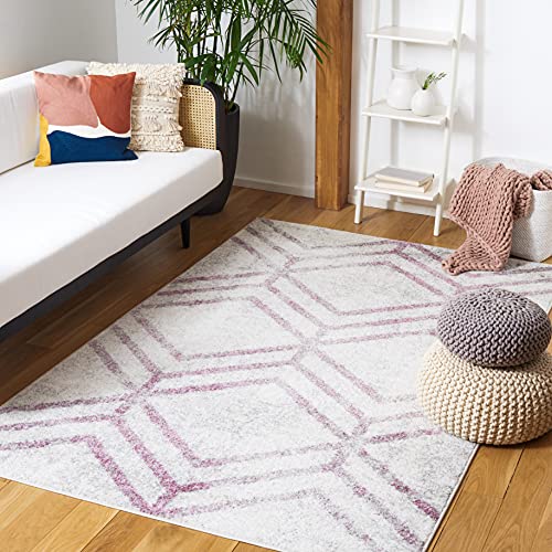 SAFAVIEH Modern Geometrisch Teppich für Wohnzimmer, Esszimmer, Schlafzimmer - Adirondack Collection, Kurzer Flor, Elfenbein und Pflaume, 122 X 183 cm von Safavieh