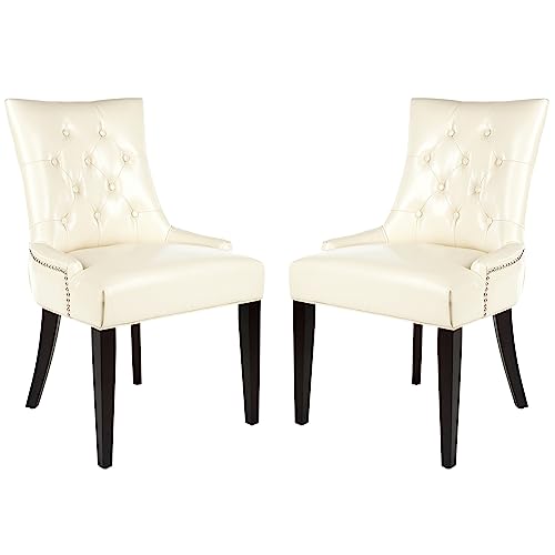 SAFAVIEH Set of 2 Wooden Dining Chairs, in Cream and Leather von Safavieh