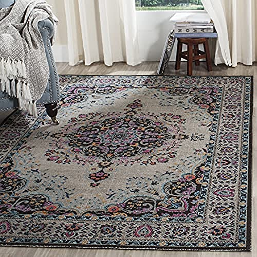 SAFAVIEH Vintage Inspiriert Teppich für Wohnzimmer, Esszimmer, Schlafzimmer - Artisan Collection, Kurzer Flor, Hellgrau und Schwarz, 91 X 152 cm von Safavieh