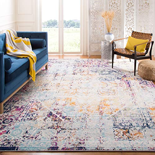 SAFAVIEH Moderner Schick Teppich für Wohnzimmer, Esszimmer, Schlafzimmer - Madison Collection, Kurzer Flor, Elfenbein und Aqua, 91 X 152 cm von Safavieh