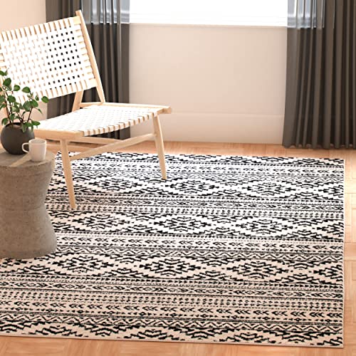 SAFAVIEH Boho Chic Teppich für Wohnzimmer, Esszimmer, Schlafzimmer - Tulum Collection, Kurzer Flor, Elfenbein und Schwarz, 91 X 152 cm von Safavieh