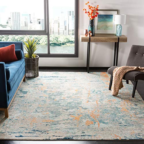 SAFAVIEH Moderner Schick Teppich für Wohnzimmer, Esszimmer, Schlafzimmer - Madison Collection, Kurzer Flor, Hellblau und Beige, 160 X 229 cm von Safavieh