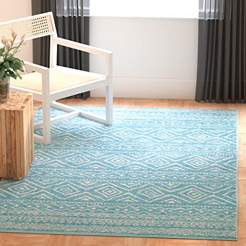 SAFAVIEH Boho Chic Teppich für Wohnzimmer, Esszimmer, Schlafzimmer - Tulum Collection, Kurzer Flor, Türkis und Elfenbein, 122 X 183 cm von Safavieh