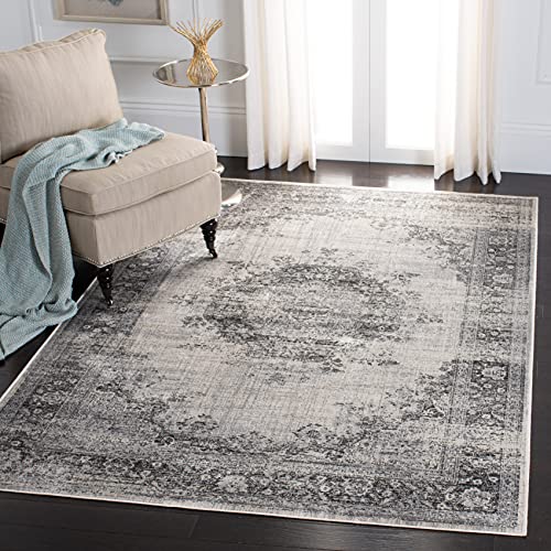 Safavieh ATL966 Vintage-Medaillon Teppich für Wohnzimmer, Esszimmer, Schlafzimmer-Atlas Collection, Kurzer Flor, Elfenbein und Grau, 122 X 183 cm, Rayon von Safavieh