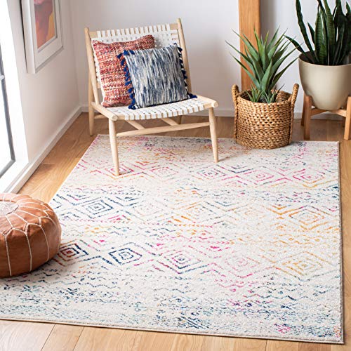 SAFAVIEH Boho Chic Teppich für Wohnzimmer, Esszimmer, Schlafzimmer - Tulum Collection, Kurzer Flor, Elfenbein und Fuchsia, 122 X 183 cm von Safavieh