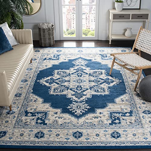 SAFAVIEH Traditionell Teppich für Wohnzimmer, Esszimmer, Schlafzimmer - Brentwood Collection, Kurzer Flor, Marine und Creme, 122 X 183 cm von Safavieh